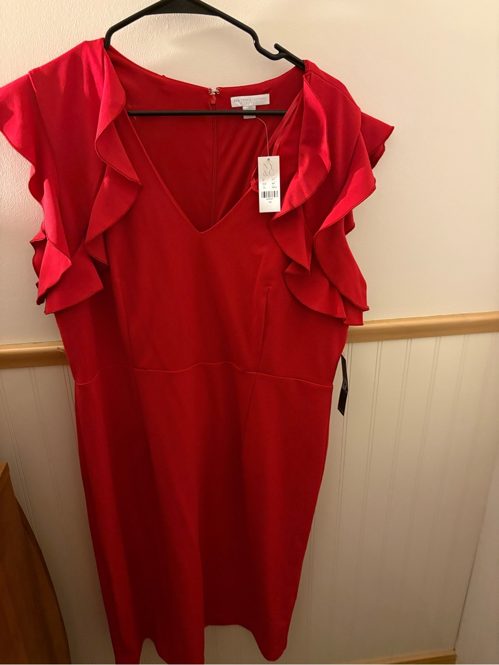 New York & Company Collection Women’s Size 14 Red Ruffle Sleeve Dress — NWT